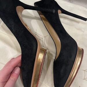 Charlotte Olympia black suede pumps